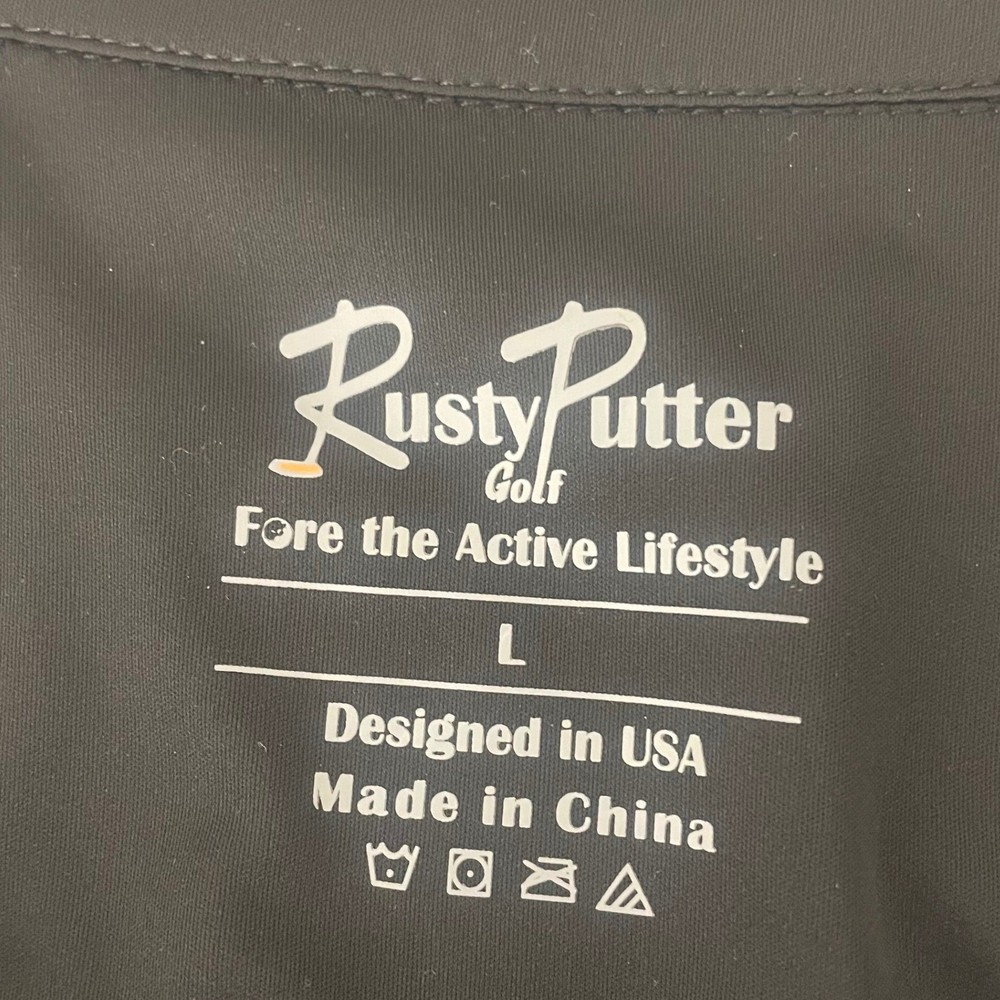 Rusty Putter Golf Mens Large Black Windbreaker Quarter Zip Pullover UPF 50