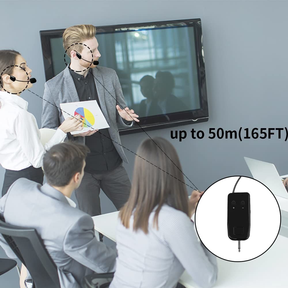 Wireless Microphone System for 2 People, 2.4G Dual Headset Black