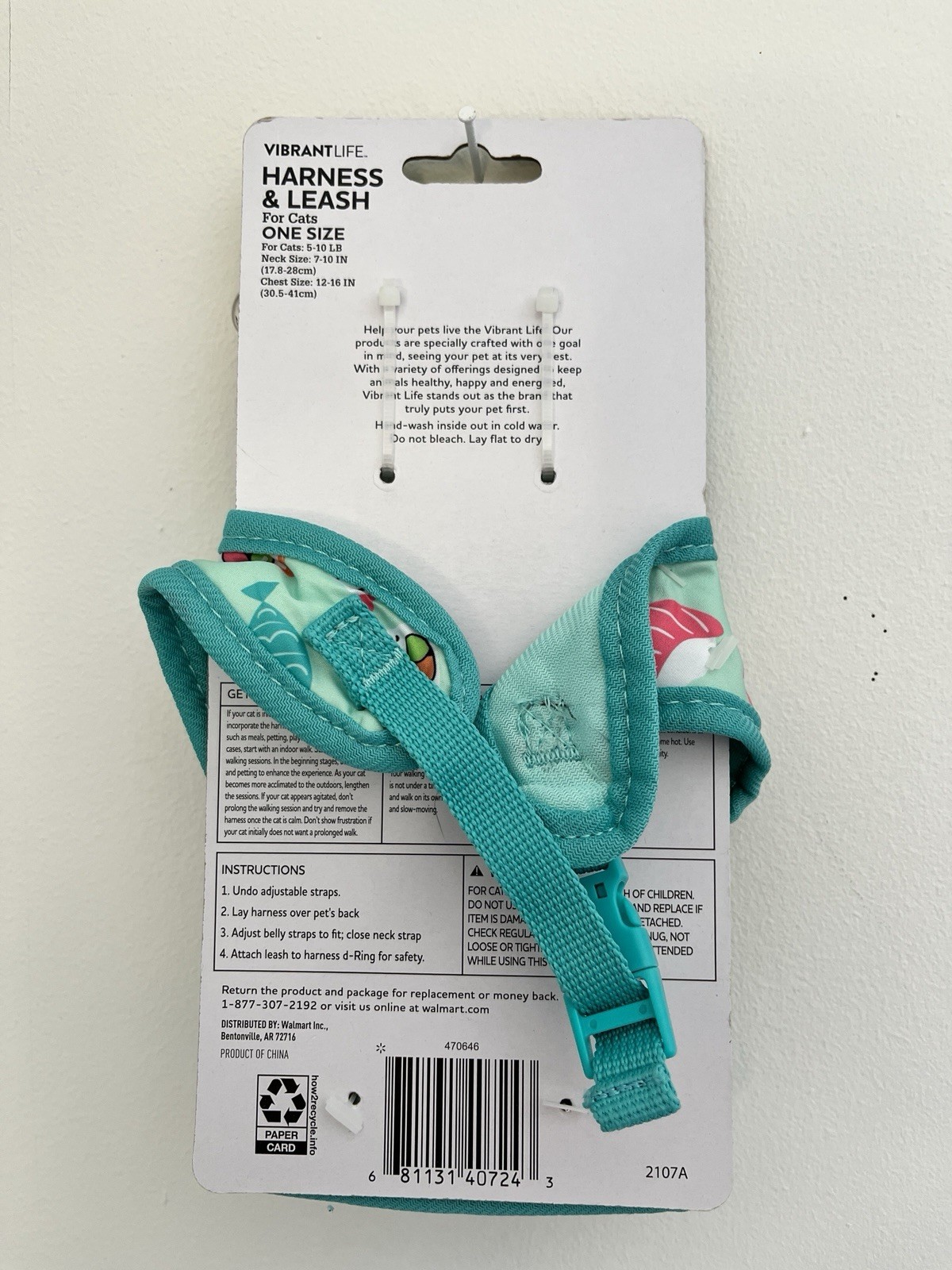 BLUE SUSHI DESIGN Vibrant Life Harness + Leash for Cats - One Size 5 - 10 lbs