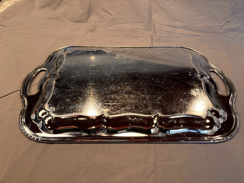 Vintage Silverplate Serving Tray with Handles – Unmarked