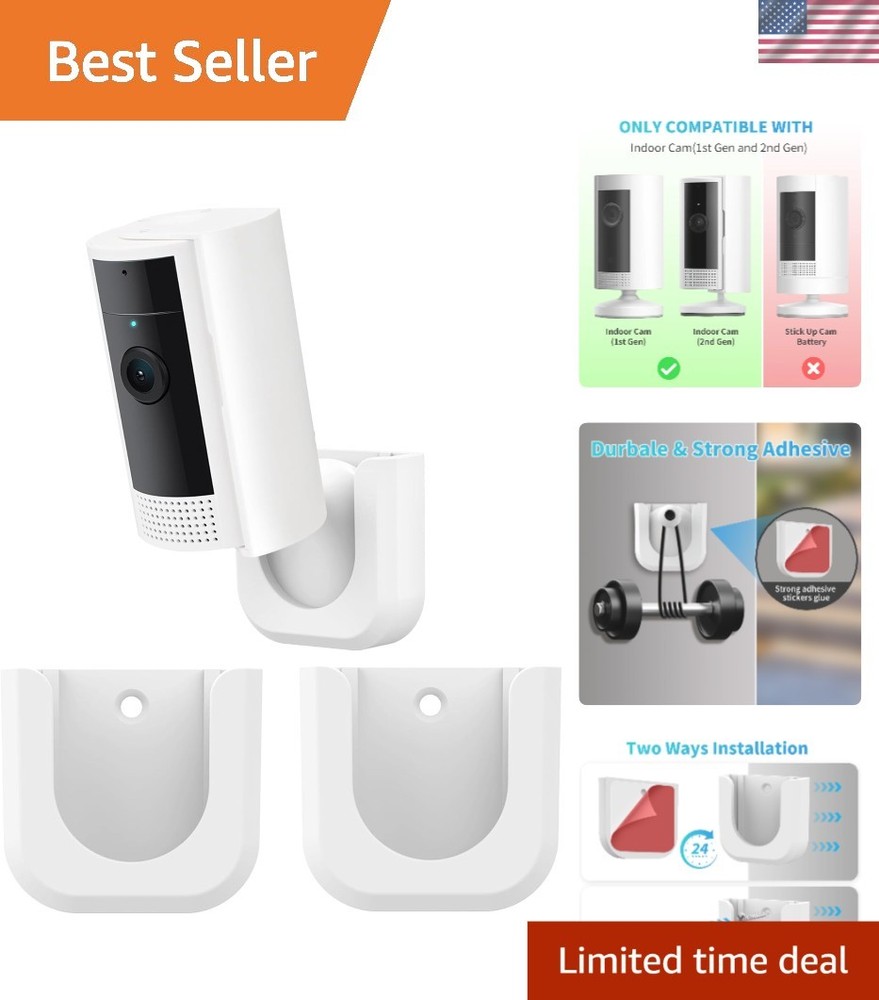 Durable Indoor Camera Mount - 360° Adjustable Wall Bracket, Easy 2 Pack Install