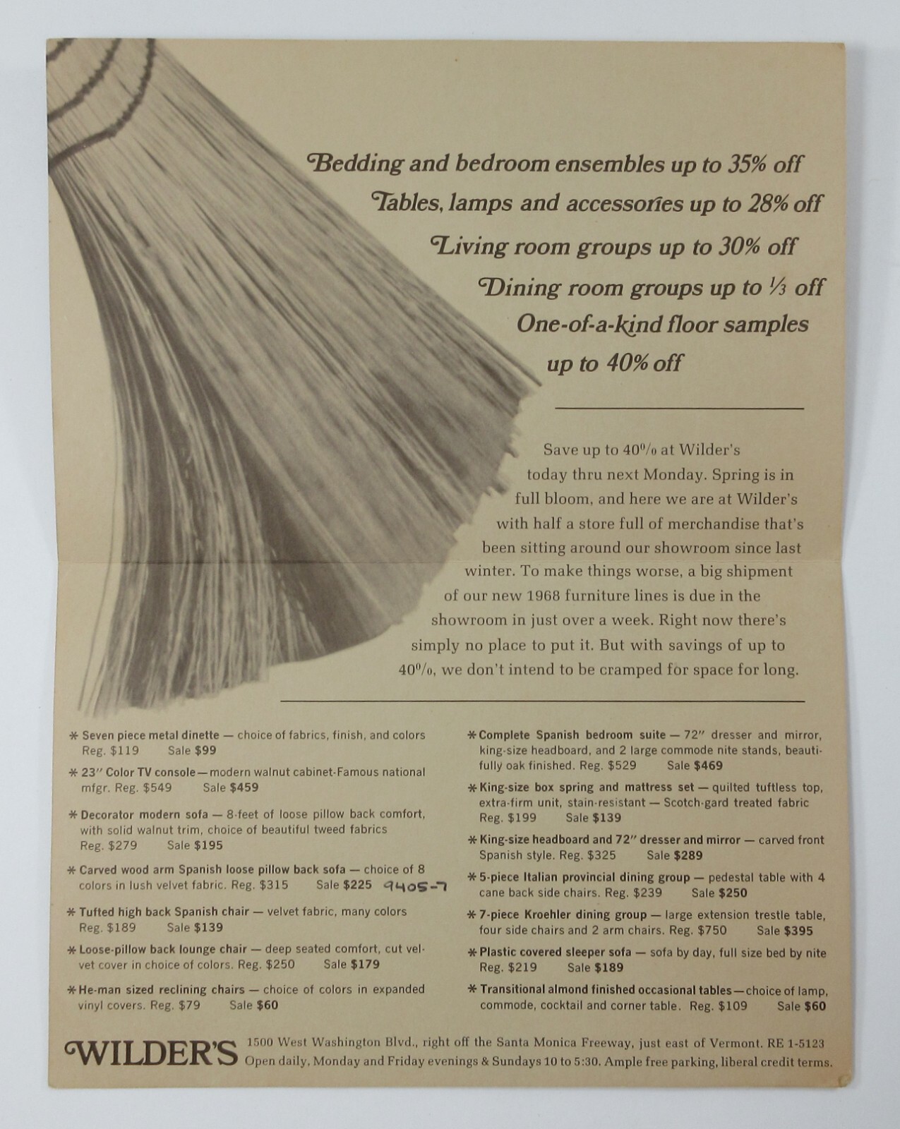 Wilder's Furniture Store Advertising Mailer Black Salesman Los Angeles CA 1968