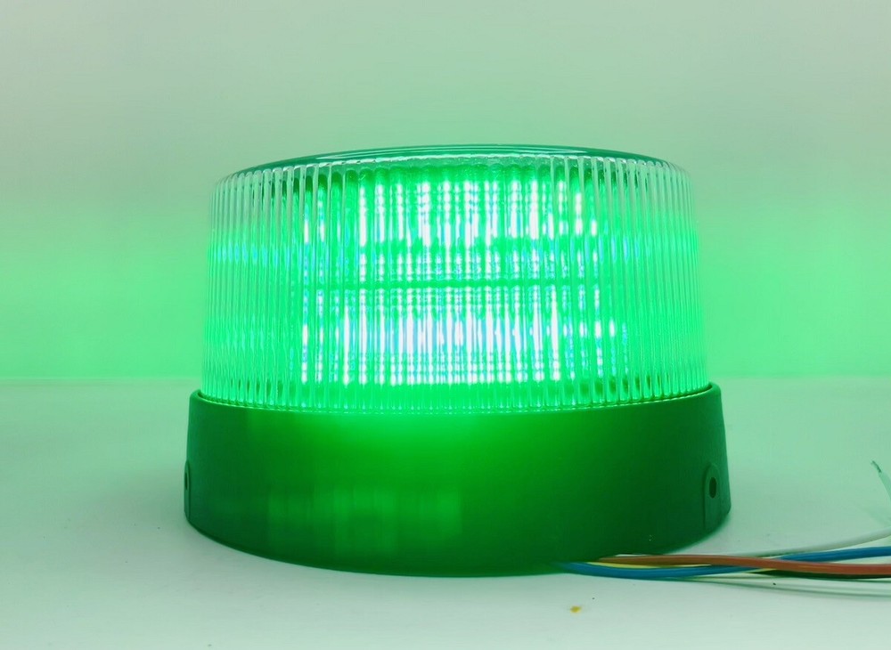 Green Color Beacon Clear Lens LED Strobe Light, Multi-Flash Pattern w/ Pigtail