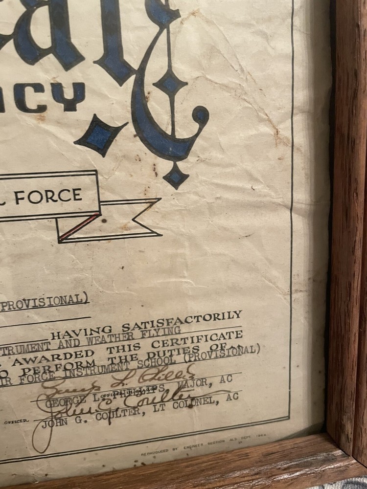 WWII 1945 11th Air Force Pilot Proficiency Certificate Instrument Course Named