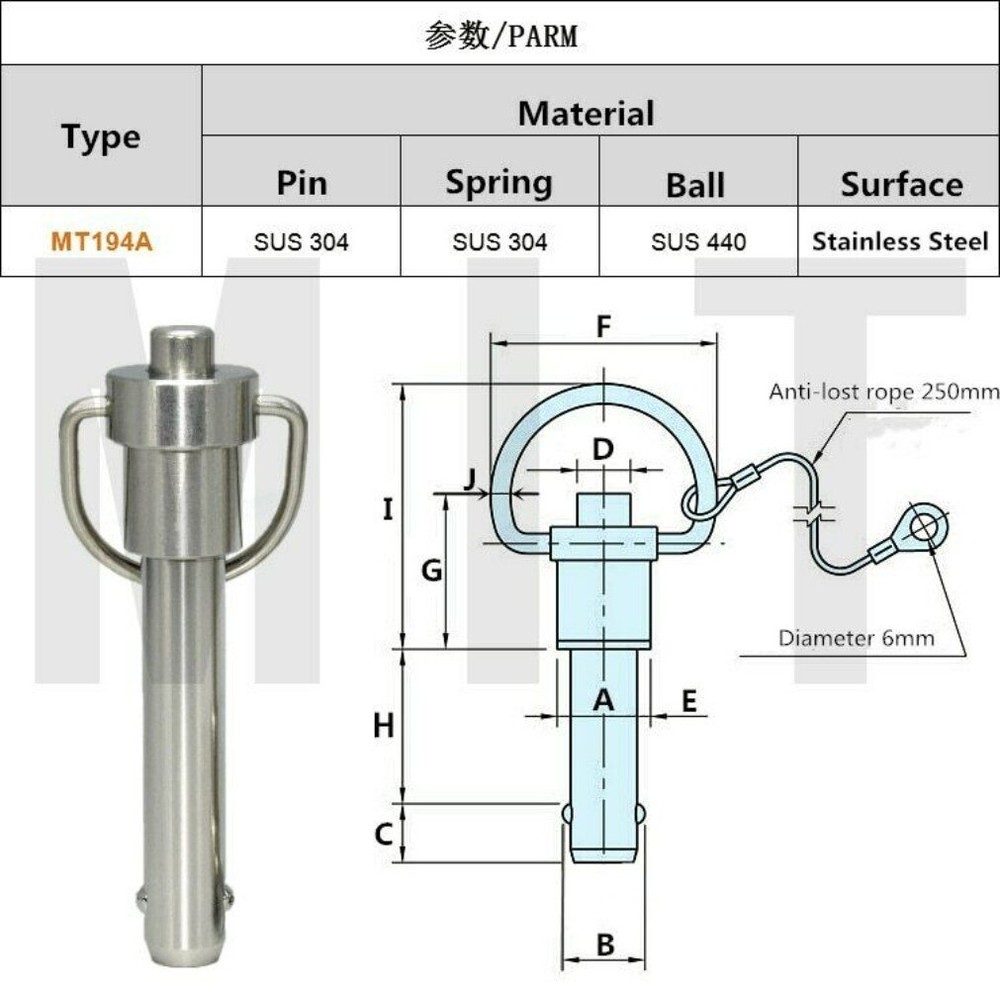 1p Quick Release Pin Bolt Ball Head Quick Lock Pin Plug w/Ring Handle Pull Steel