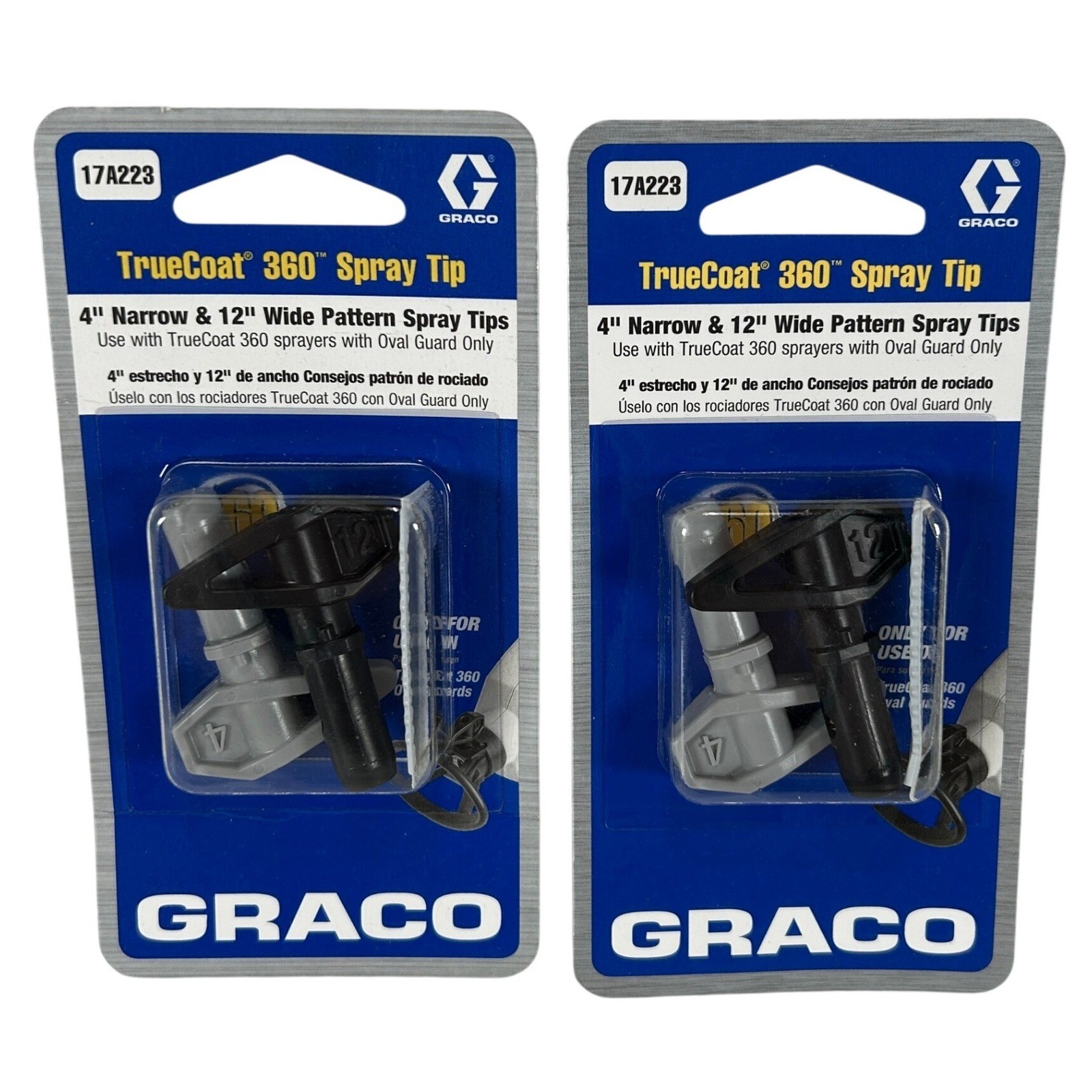 2 Pack Graco TrueCoat 360 Spray Tip 17A223 4" Narrow & 12" Wide Pattern NEW