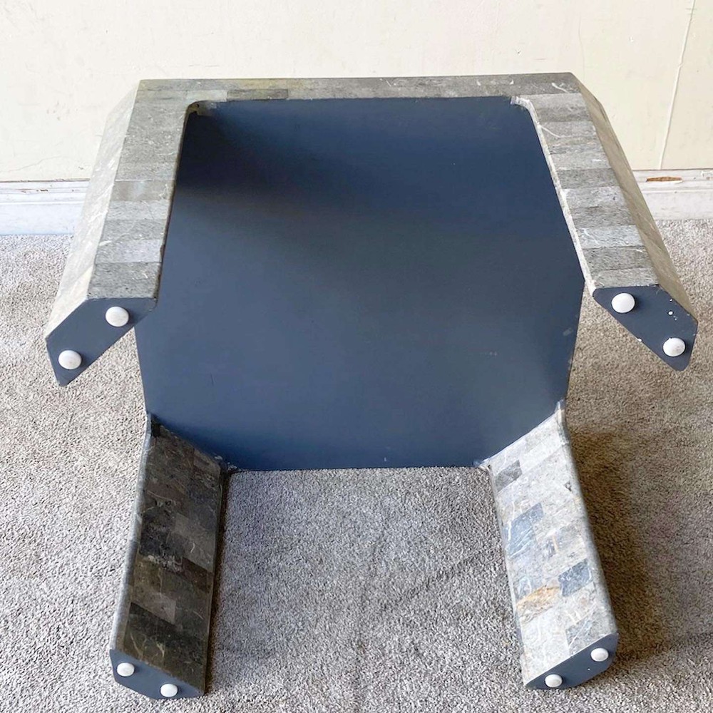 Postmodern Charcoal Tessellated Stone Side Table
