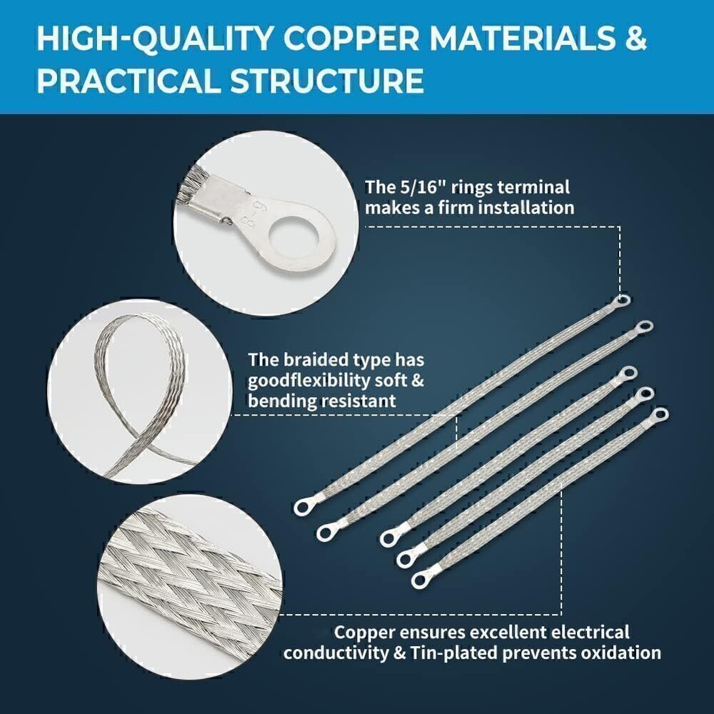 10PCS Car Truck Firewall Engine Body Engine Ground Strap Tinned Copper Cable Kit
