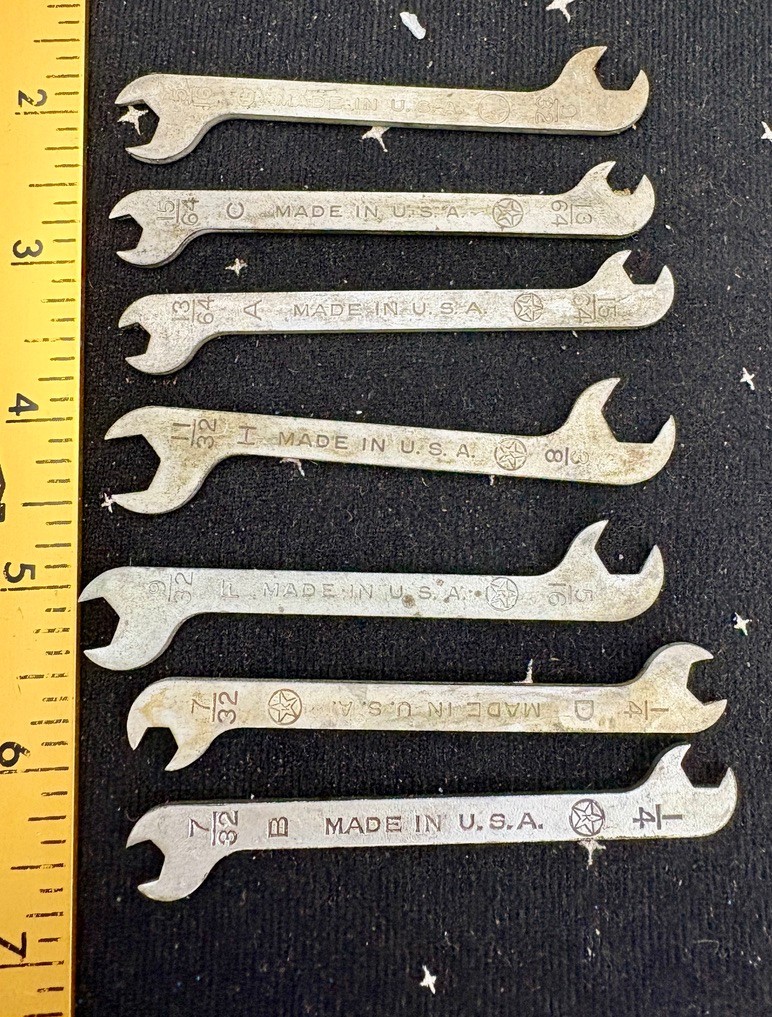 Vintage K Star Tool Ignition Wrenches Lot Of 7 Different Sizes USA SAE 3" Long