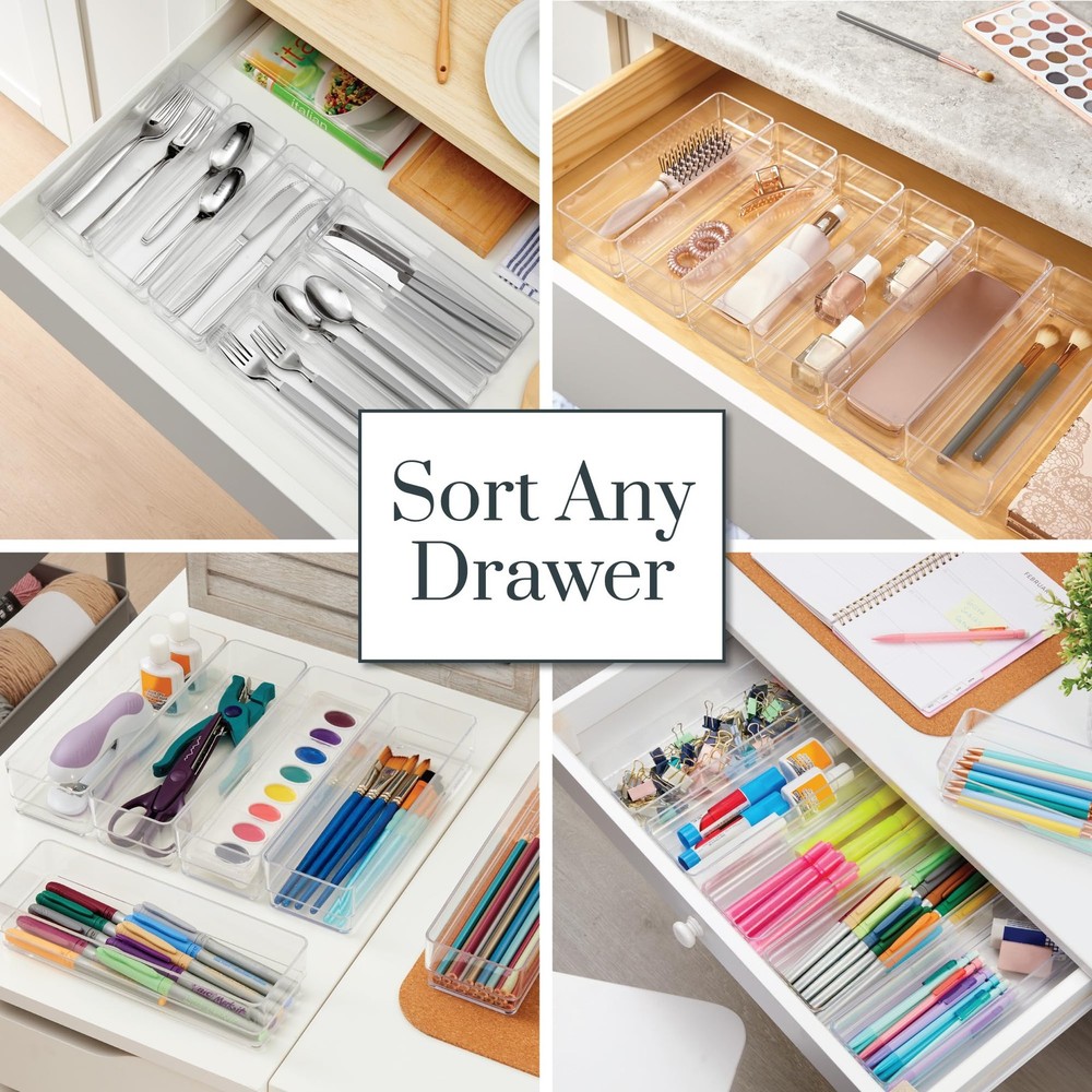 SimpleSort 6-Piece Stackable Clear Drawer Organizer Set | 9" x 3" x 2" Rectan...
