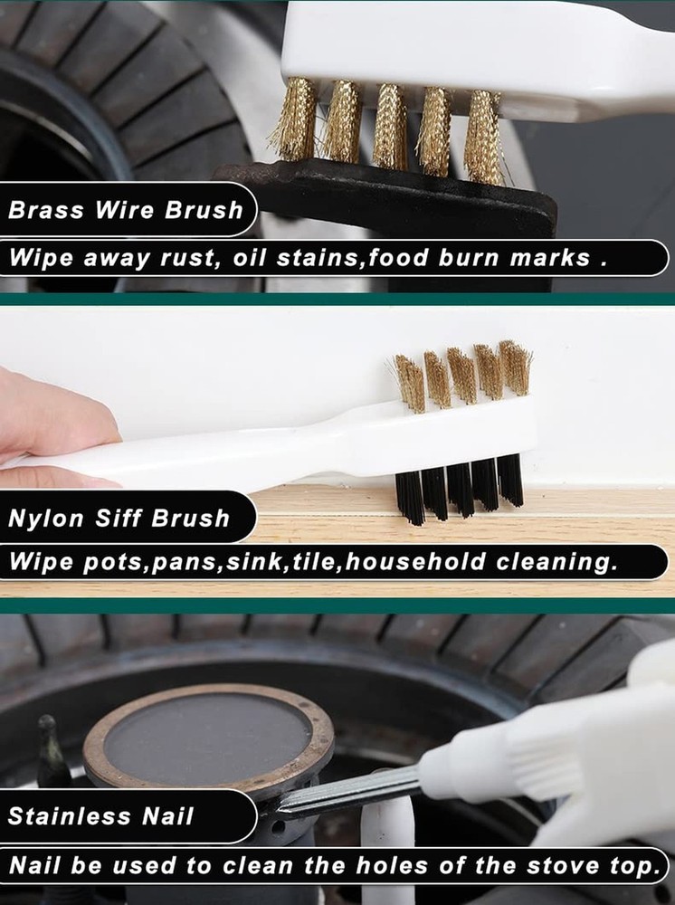 Kitchen Stove Cleaning Brush + Scraper Tool Set, Brass Wire Brushes for Range...