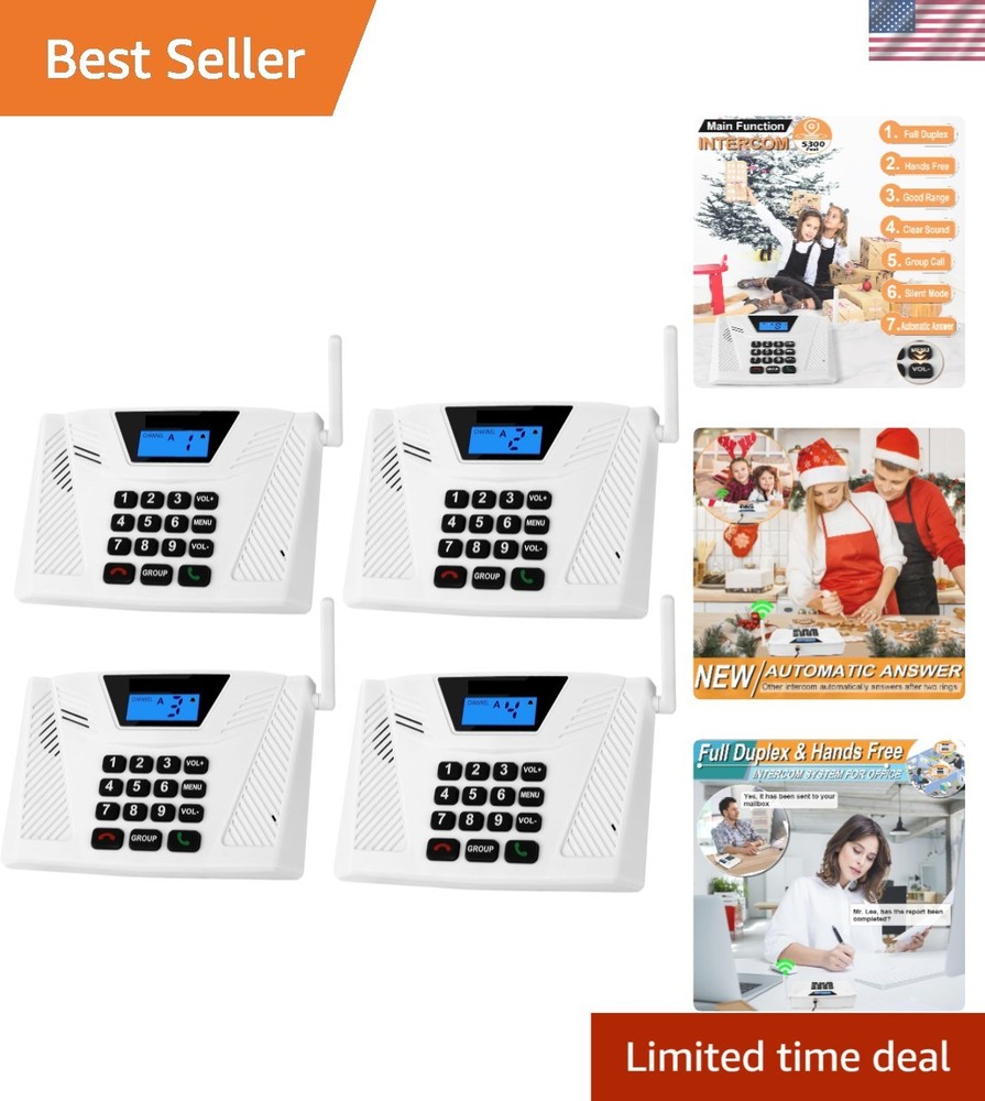 Wireless Home Intercom System 4 Pack Long Range Hands Free Two Way