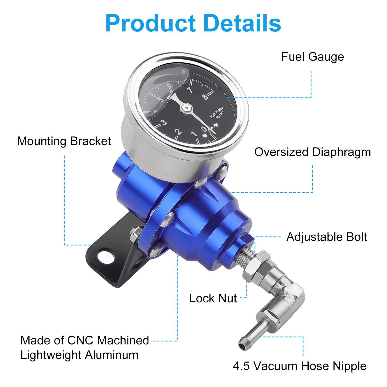 Adjustable Fuel Pressure Regulator Gauge Kit Universal Vehicle Refitting 160 psi