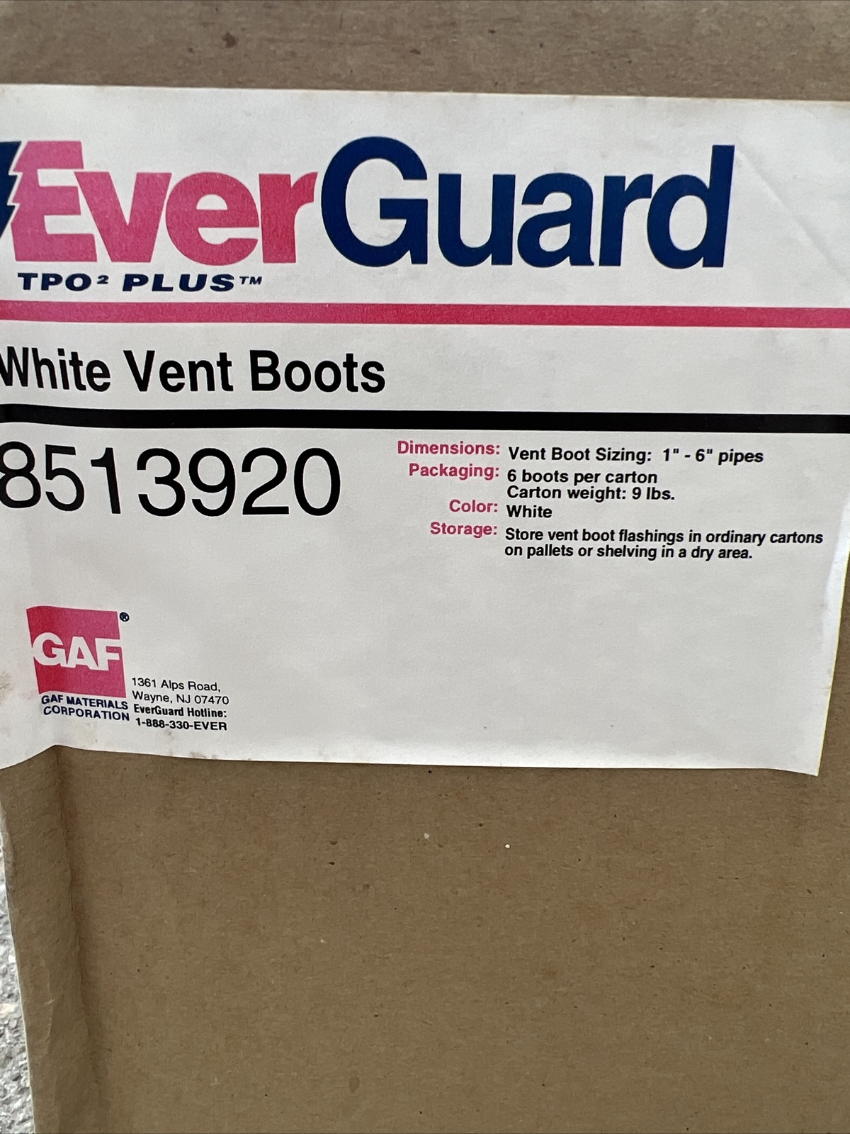 1/2 Dozen Everguard TPO Plus White Vent Boot 1” To 6” 8513920 Roofing Supplies
