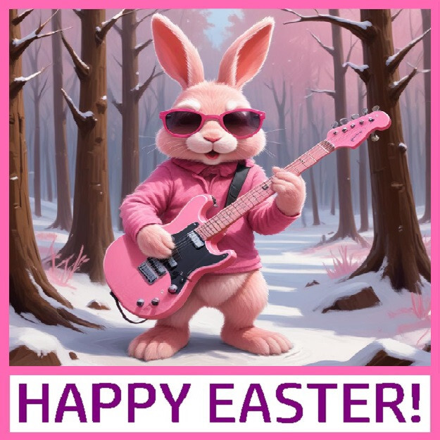 30 Custom Easter Rockin' Pink Rabbit Personalized Address Labels