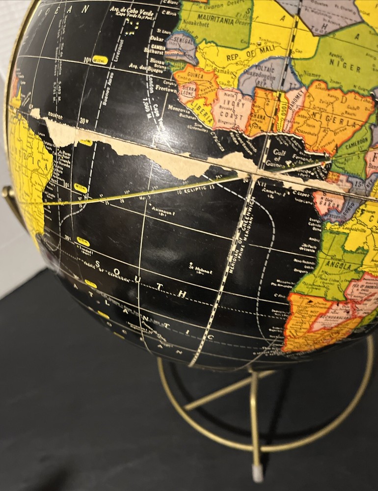 Rotating Black Cram’s Universal Terrestrial 12” Globe w/ MCM Wire Brass Base