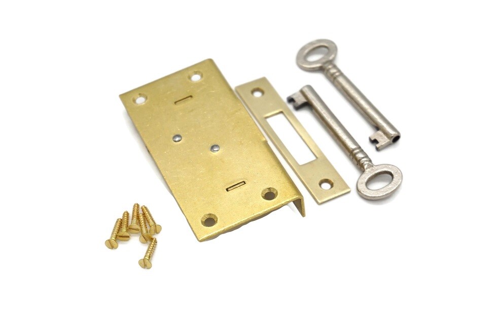 Half Mortise Lock Chest Trunk Medium Box Lock Solid Brass Cabinet Lock 2 Keys