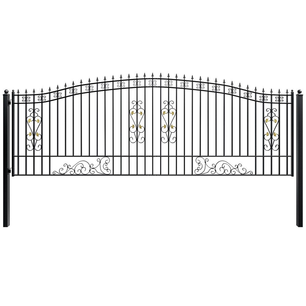 ZUMI 18x6 ft Single Swing Driveway Gate Yard Security Gate Floral Scrollwork