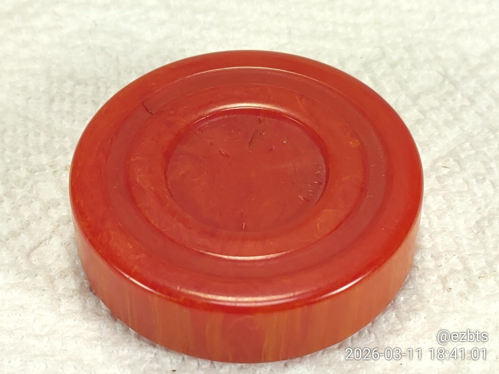 ONE (1) Bakelite Catalin Backgammon Checkers Chip Disc Cherry Red swirl READ PLZ