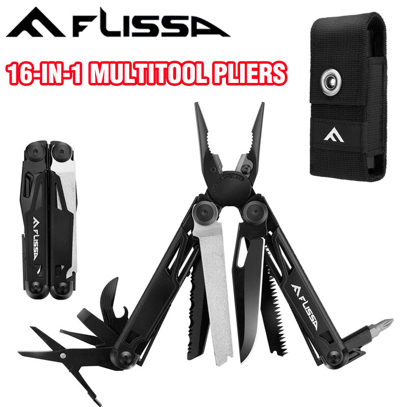 Flissa Multitool 16-in-1 Multitool Plier Folding Pocket Tool Bottle Opener Knife
