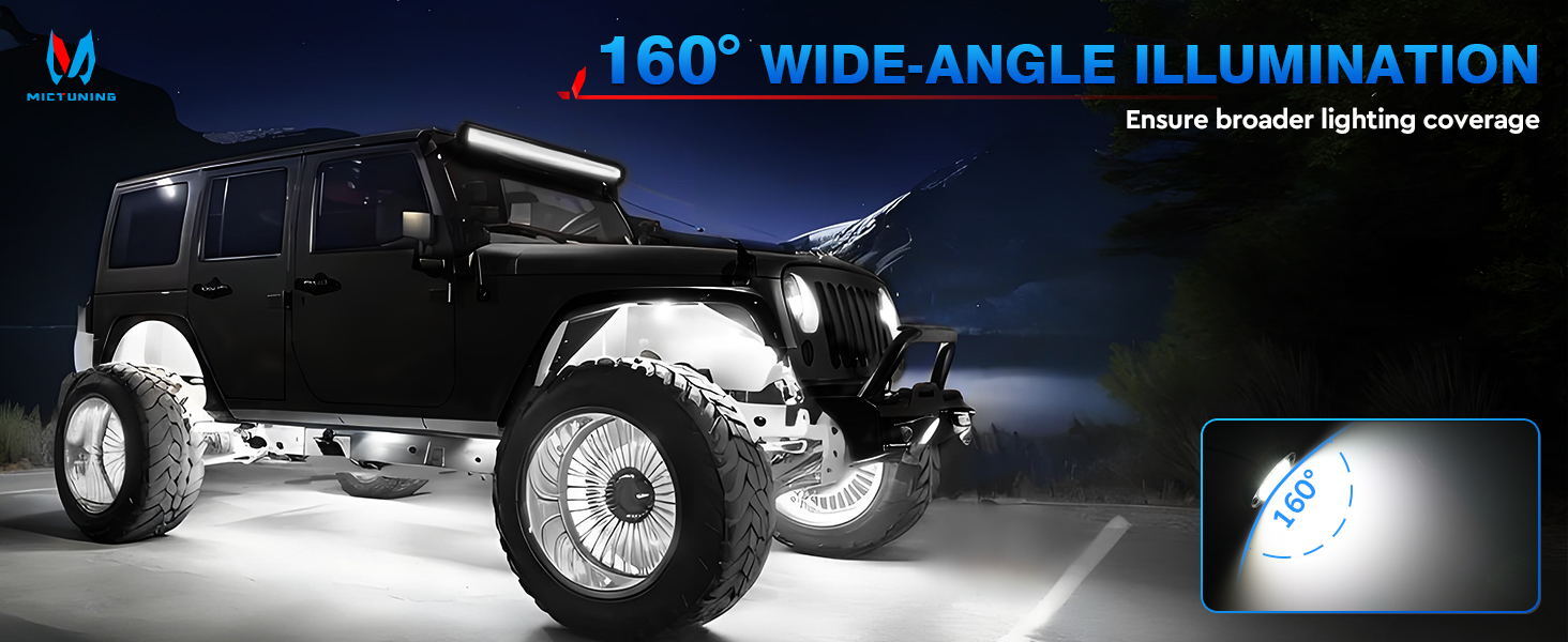 12 Pods Pure White LED Rock Lights, Waterproof Underglow Under Car Truck Lights