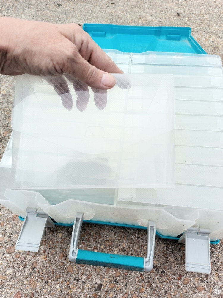 Plastic Multi-Compartment Craft Storage Box with Removable Dividers, Blue/Clear