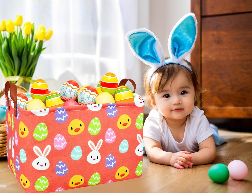 BOOHIT Rectangle Empty Easter Baskets Boy Large Toy Storage Bin Girls collaps...