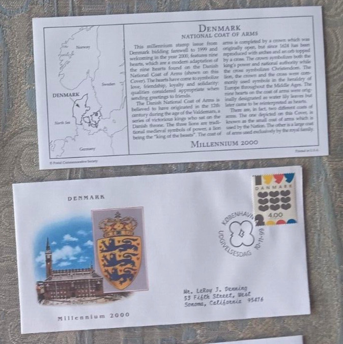 DENMARK 2000 THE MILLENIUM COAT OF ARMS  FDC + INFO CARD