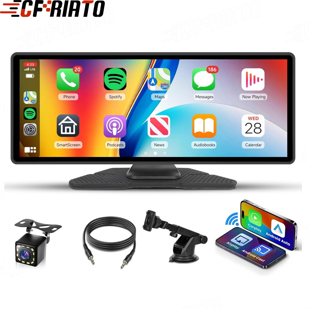 10.26" Touch Screen Wireless Apple Carplay Portable Car Stereo Android Auto Cam