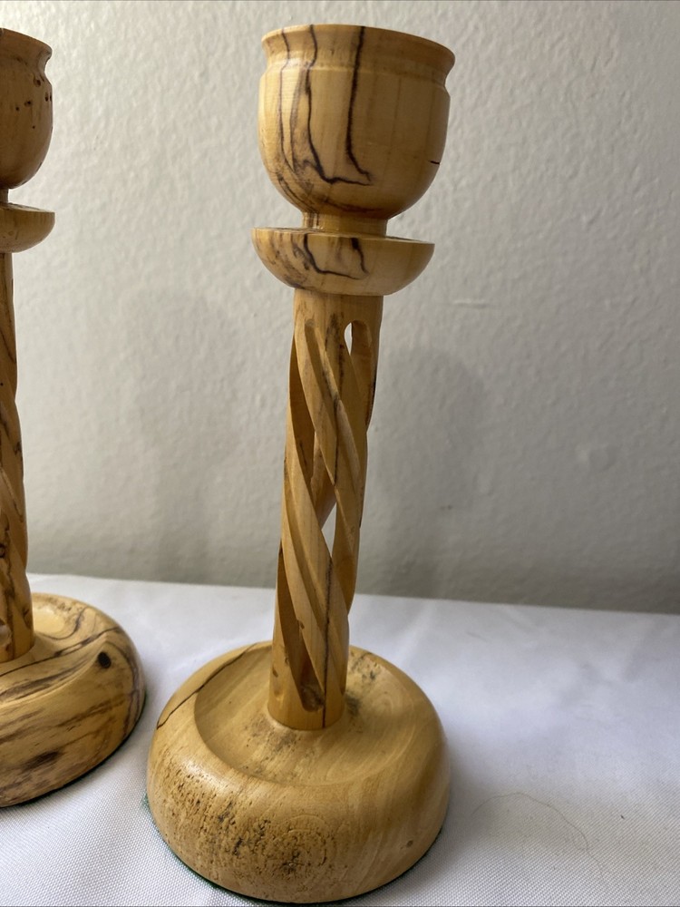 MCM Spalted Elm Candlestick Pair 8” Spiral Column