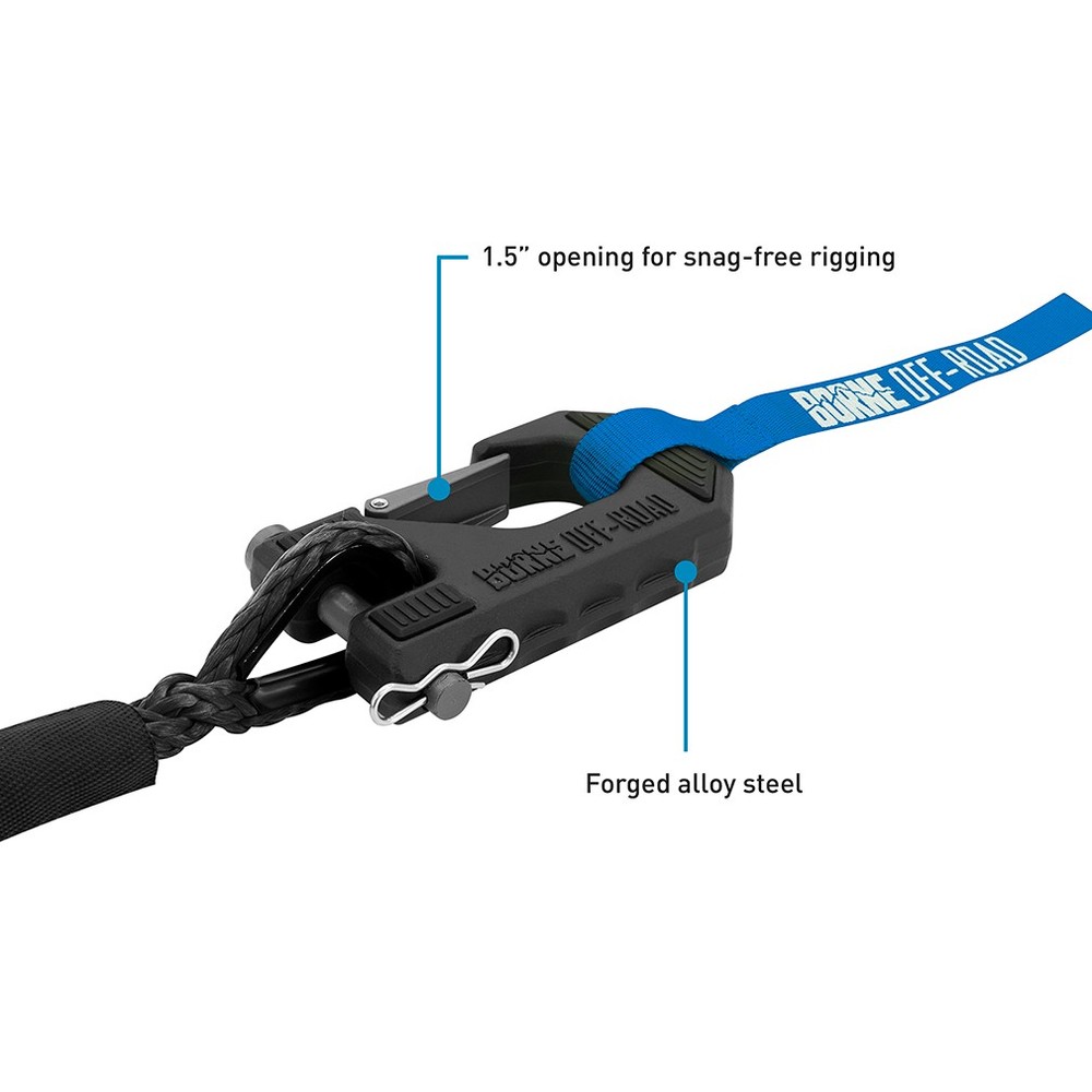 Borne Off-Road Replacement Synthetic Winch Rope, Hook, and Tether Strap, Black