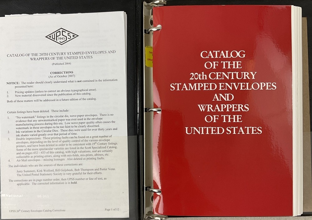 Catalog of the 20th Century Stamped Envelopes and Wrappers 2004 USPS - binder