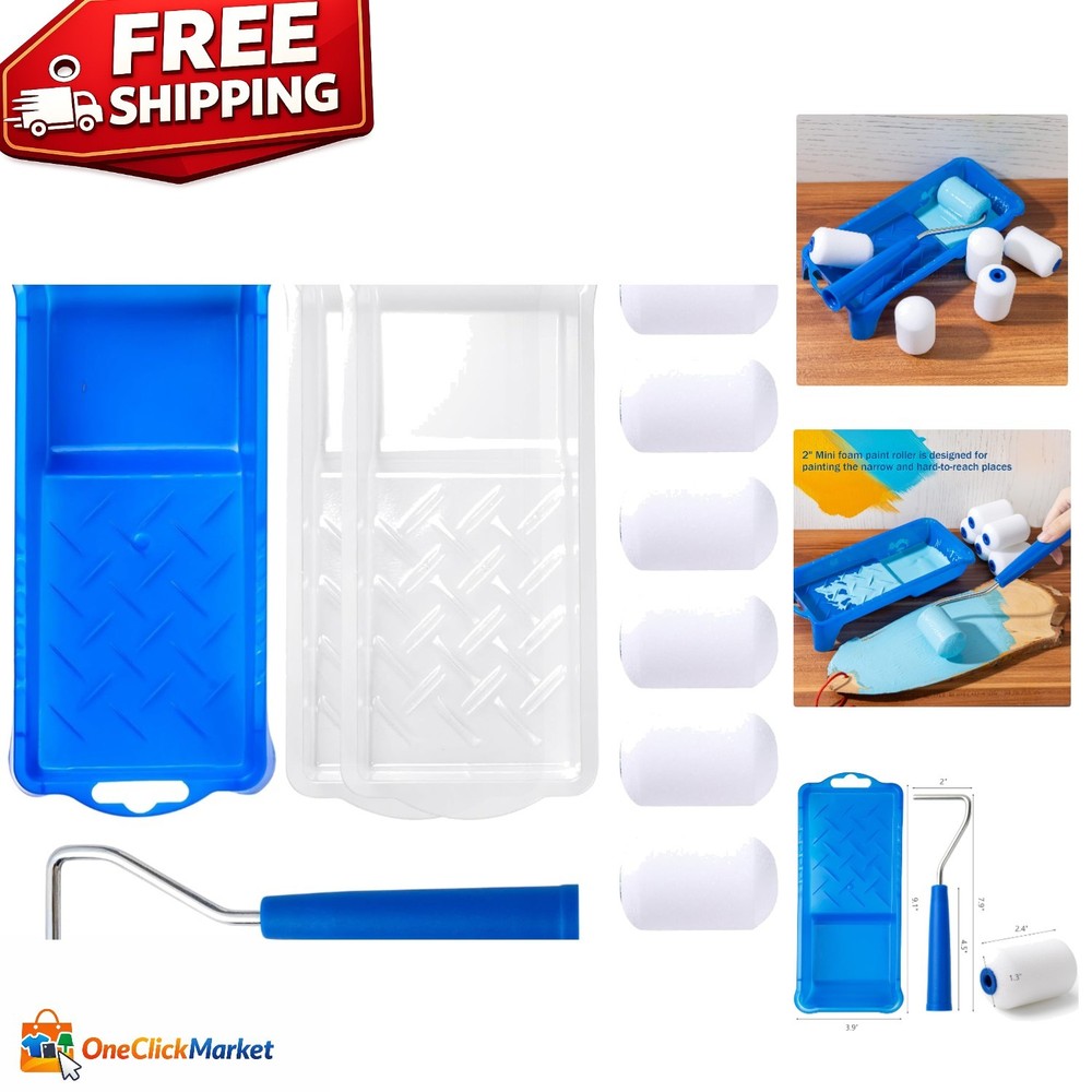 Mini 2 Inch Paint Roller Set with Tray & Liners - Effortless Painting Solution