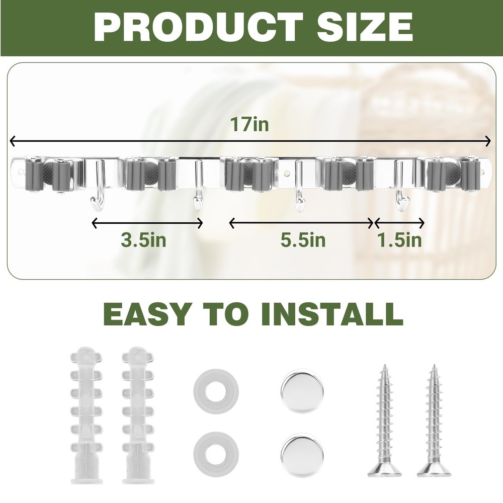 Wall Mount Mop Broom Holder Rack, Adjustable 64 Inch Storage Organizer Tool