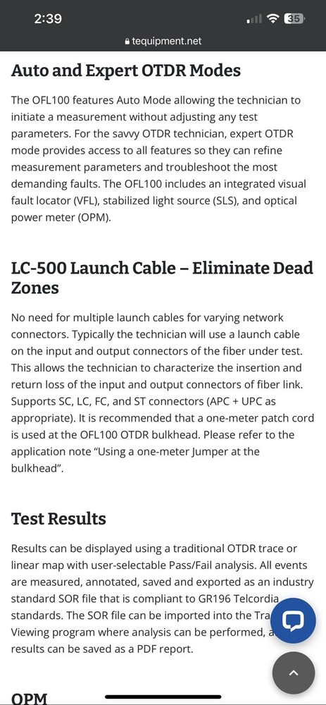 OFL 100 Last Mile Otdr