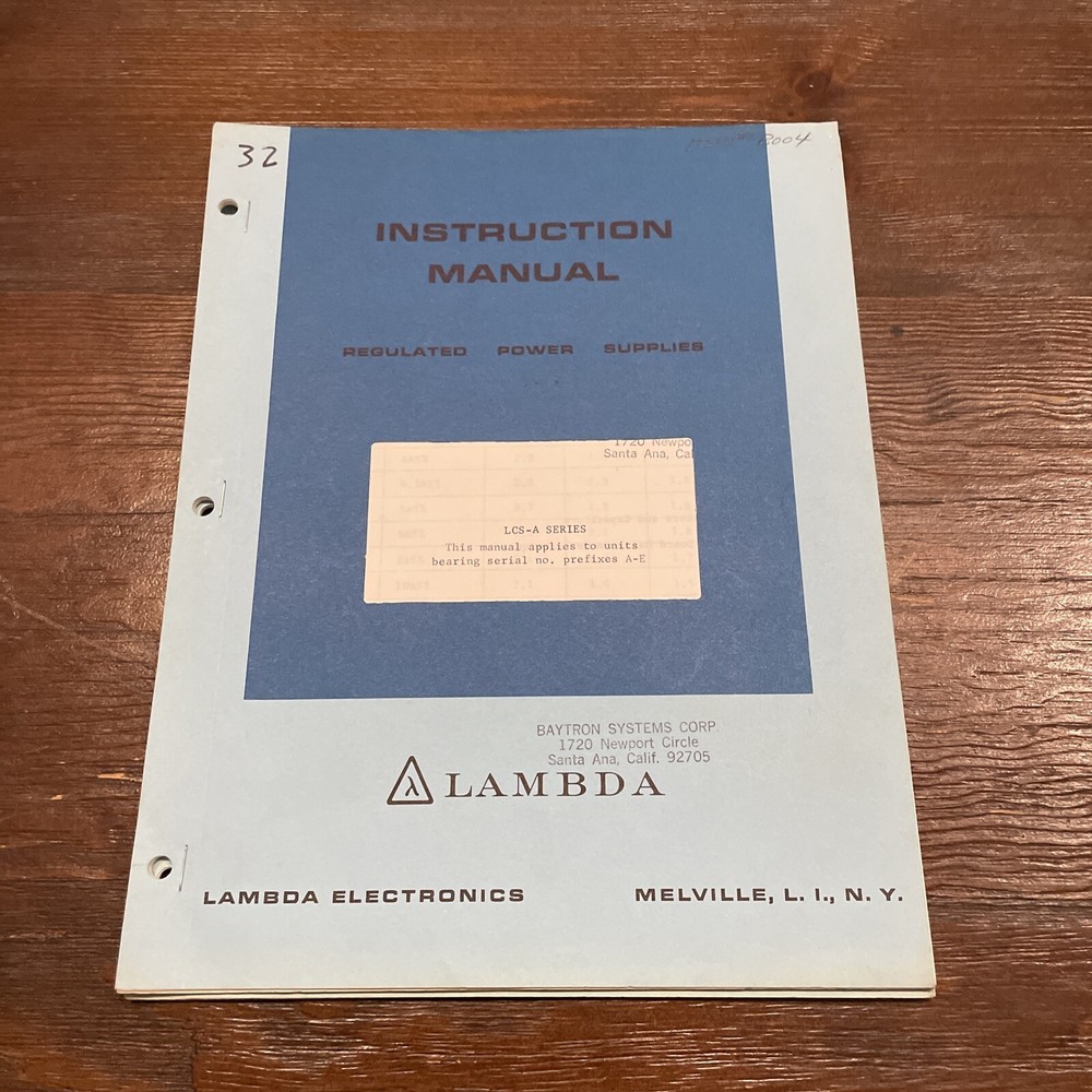 Lambda LCS-A Series Regulated Power Supply Prefixes A-E Instruction Manual