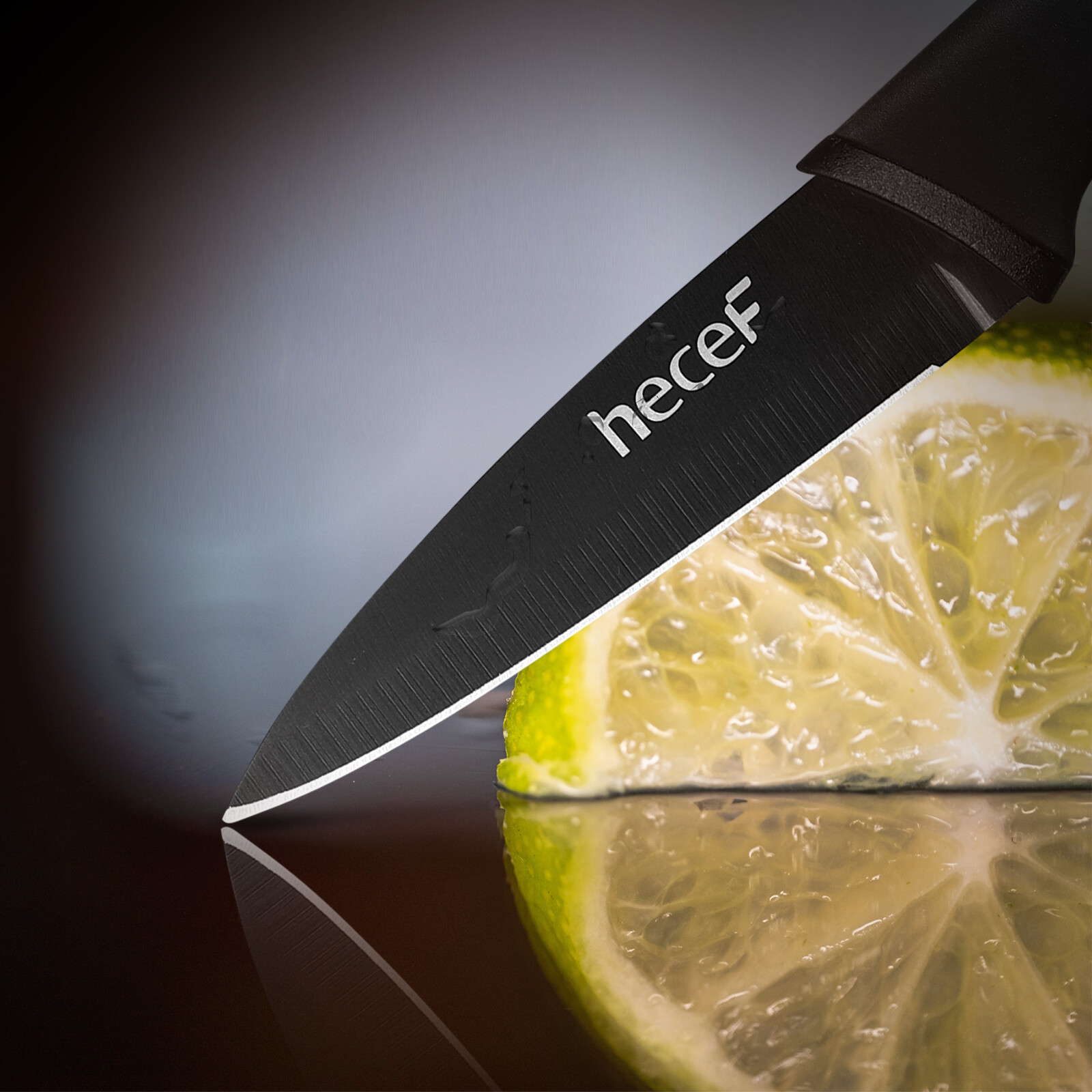 7 Pcs Black Oxide Knife Set w/ Acacia Wood Strong Magnetic Protect Knife Strip