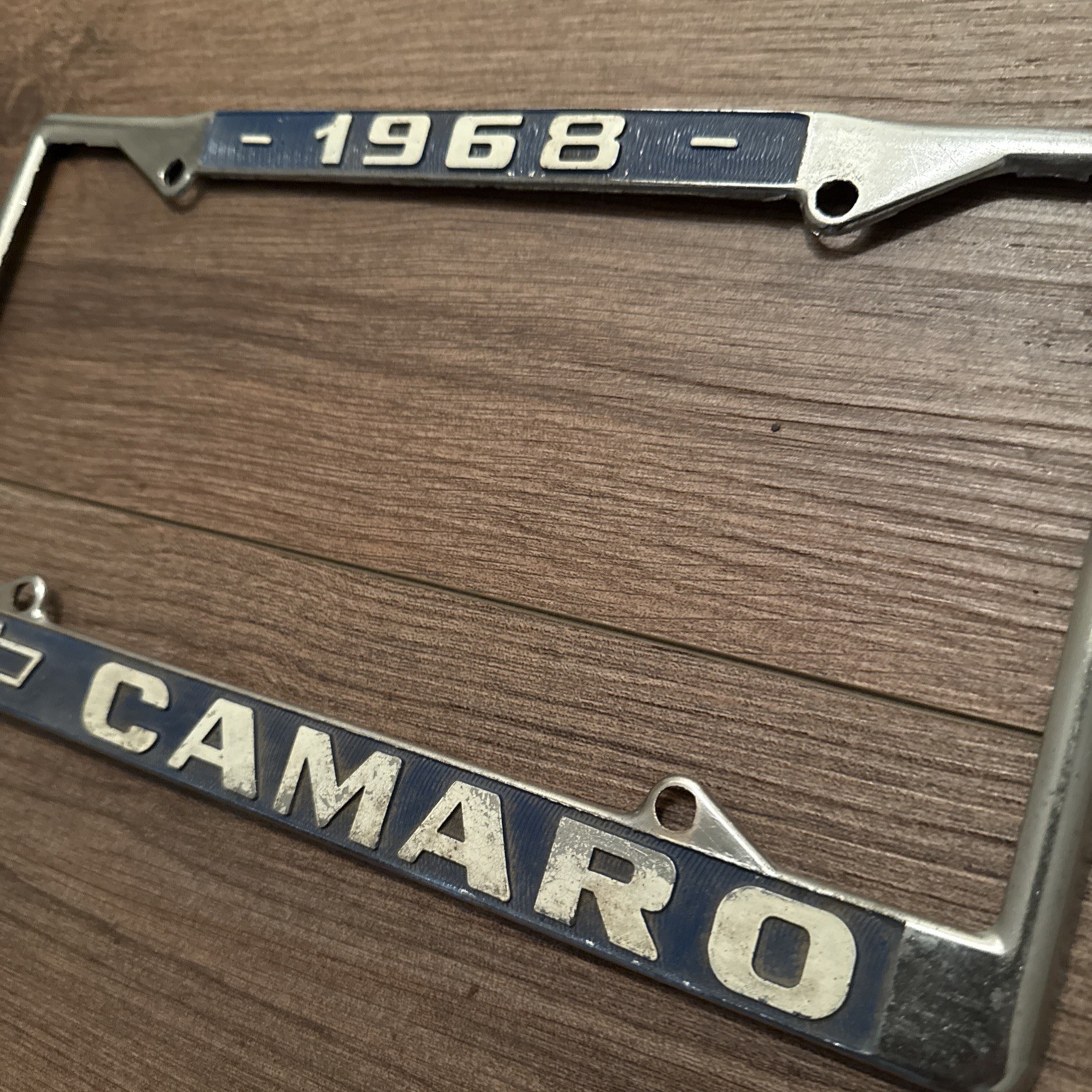 Vintage 1968 Chevrolet Camaro License Plate Frame Chevy Chrome And Blue
