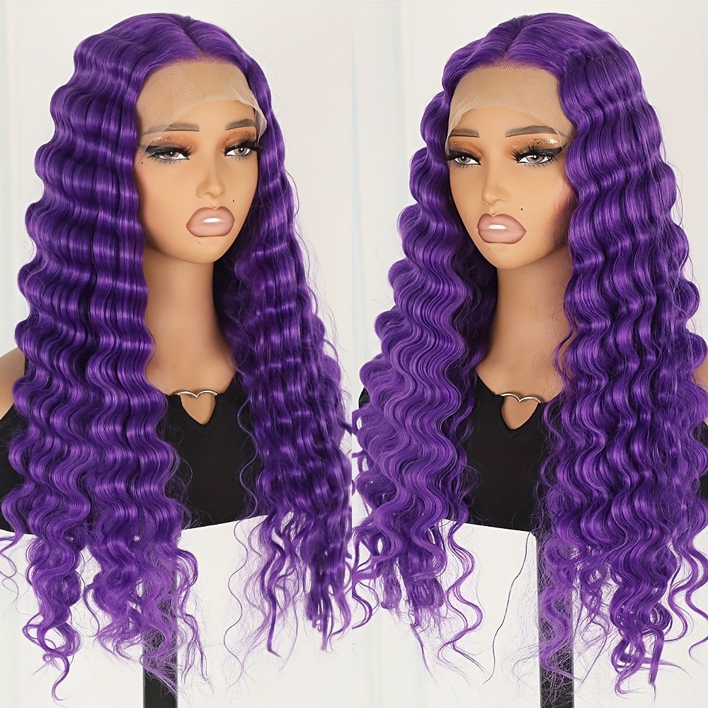 Purple Lace Front Wigs Long Deep Wave Hair Pre Plucked Natural Hairline Glueless