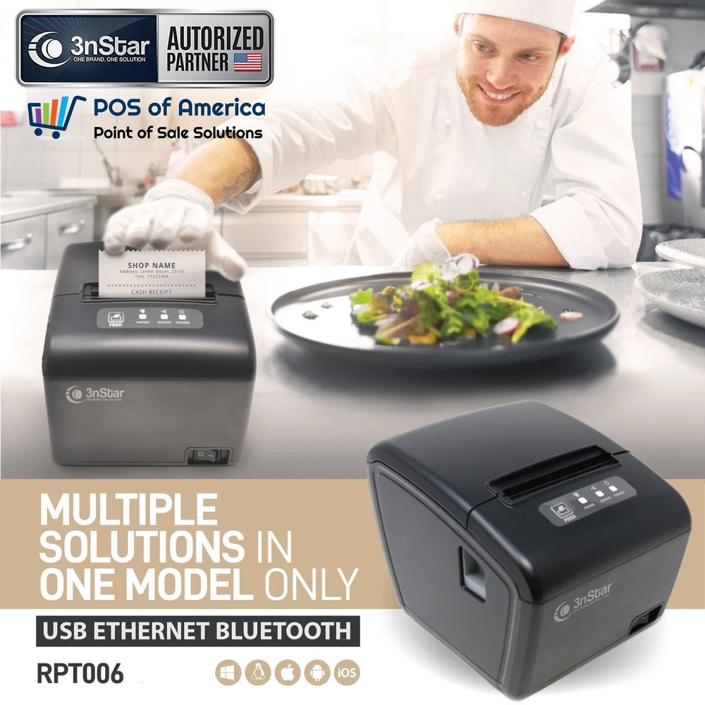 3nStar Direct Thermal Receipt Printer 80MM 3″ (RPT006B) USB Ethernet Bluetooth