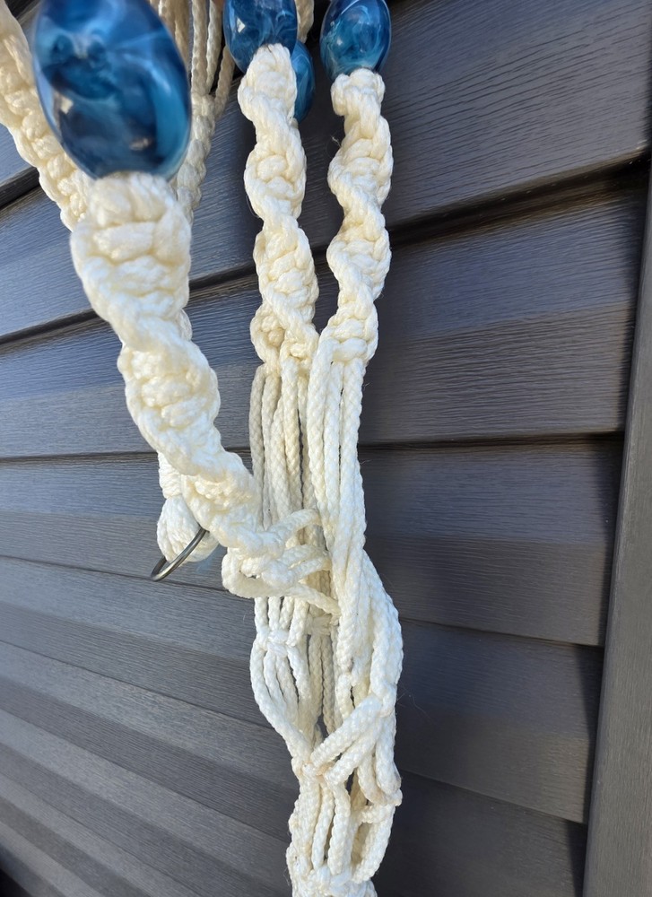 Vintage Boho Plant Hanger Macrame 48’’ Long Blue Beaded