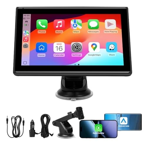 7" Portable Wireless CarPlay & Android Auto Screen - HD Touch, Bluetooth, GPS, V