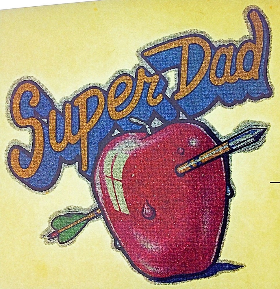 Original Vintage Super Dad Glitter Iron On Transfer