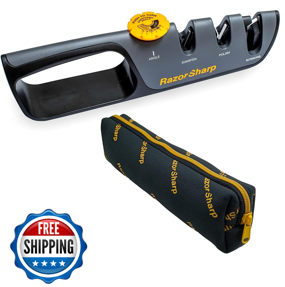 RazorSharp Knife Sharpener, Adjustable Angle, Diamond Ceramic, Non-Slip Grip