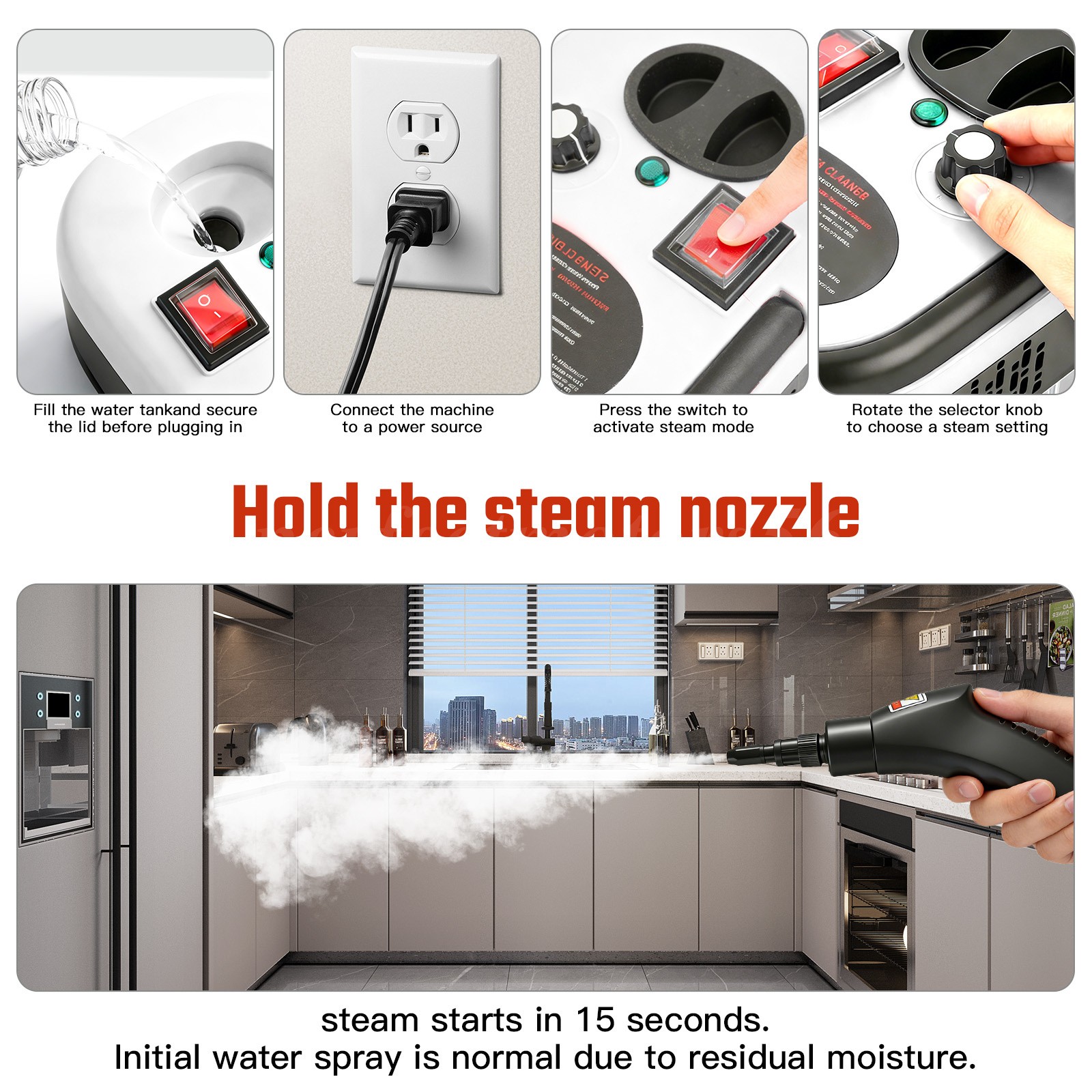 2500W Handheld High Temp Steam Cleaner High Pressure Household Cleaning Machine