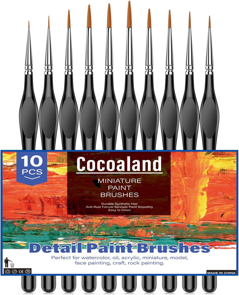 10Pcs Micro Paint Brushes Set with Triangular Handles - for Acrylic, Watercolor,