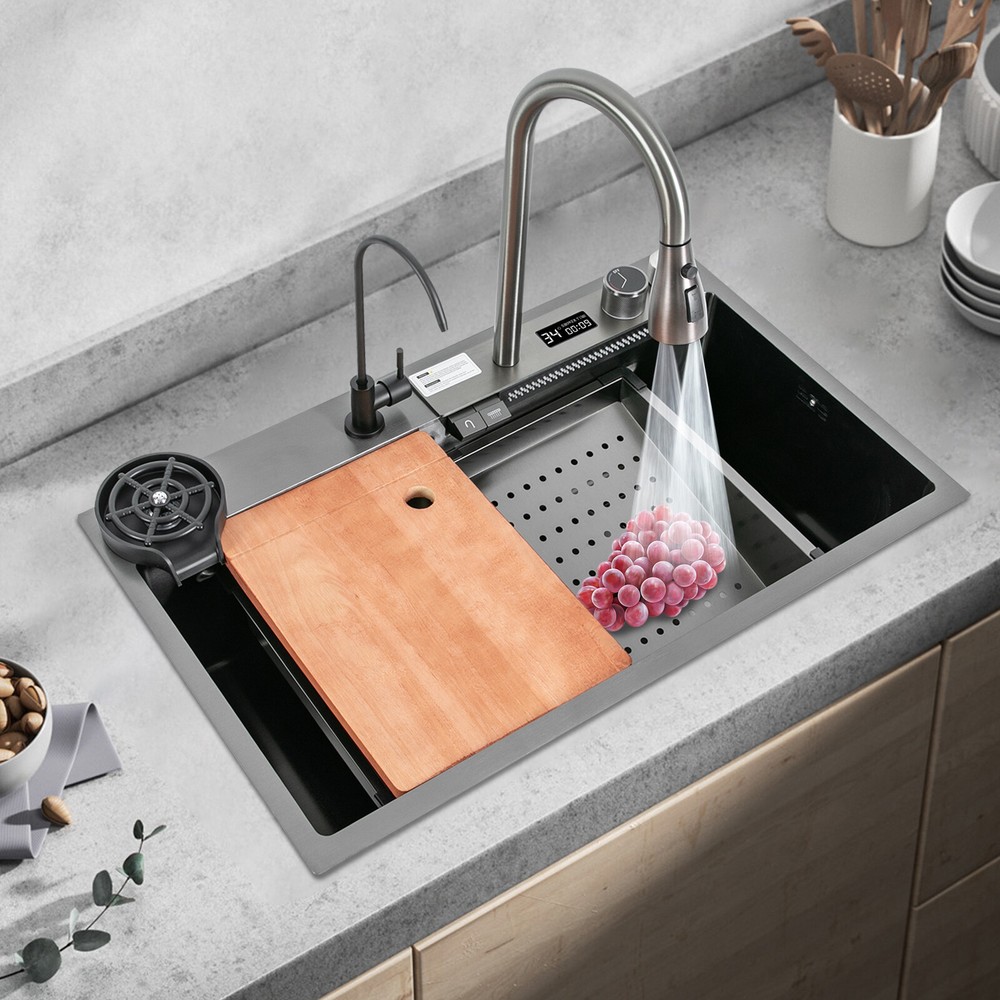 Multifunctional Digital Display Sink Workstation Kitchen Sink w/Pull-Out Faucet
