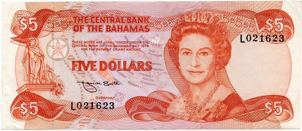 Bahamas 1974 5 Dollars P45b EF+