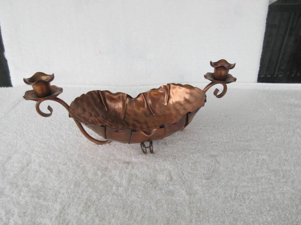 Vintage~Gregorian Solid Copper Console Bowl Centerpiece With Candle Holders~USA!