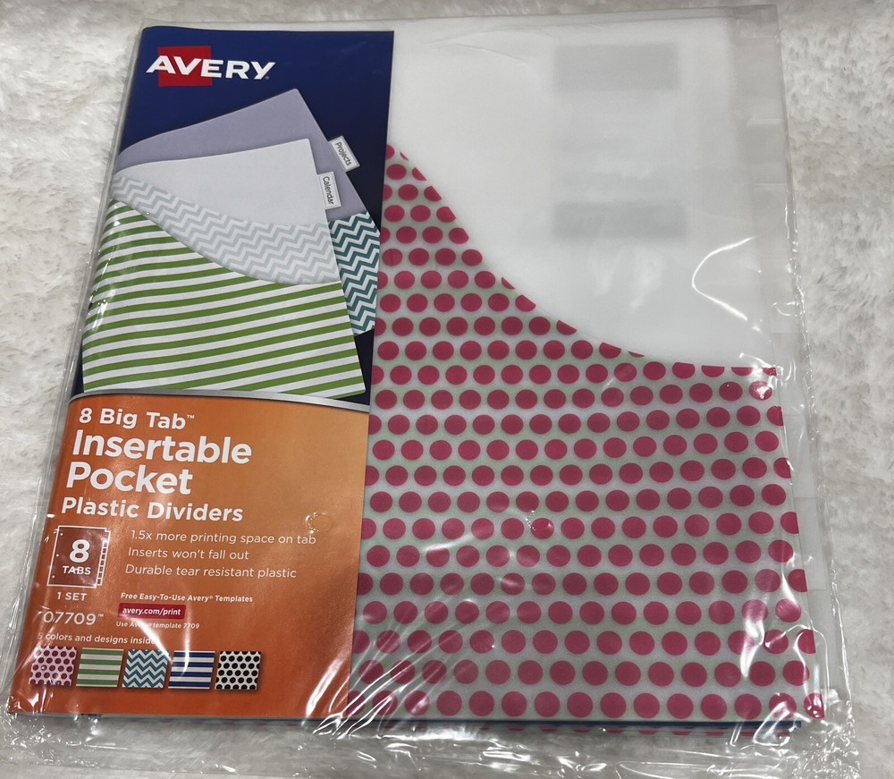 Avery 8 Big Tab Insertable Pocket Binnder Divider 1 Set